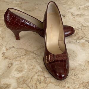 1950’s Vintage Red Cross Shoes Croc Embossed Leather